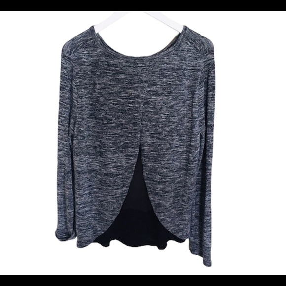 OLD NAVY Space Dye Tunic Top With Sheer Back Detail & Long Sleeves Grey Sz Large - Picture 5 of 8